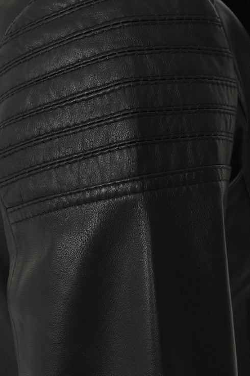 LLD Original women's black genuine nappa leather biker jacket with zipped pockets and collar, available in multiple sizes.
