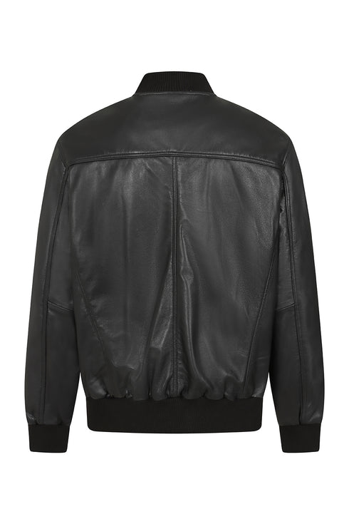 Classic black nappa leather bomber jacket by LLD Original, available in sizes S to 5XL.