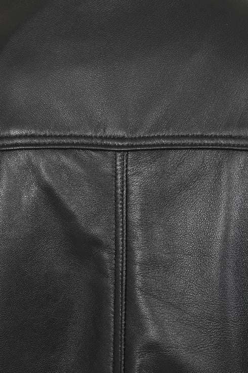 Men's classic black nappa leather bomber jacket by LLD Original, featuring a stylish, versatile design.