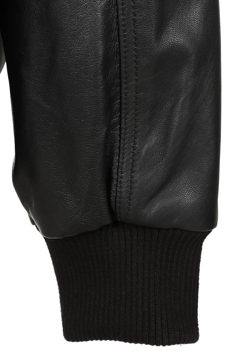 Luxury black nappa leather bomber jacket from LLD Original, available in sizes S to 5XL.