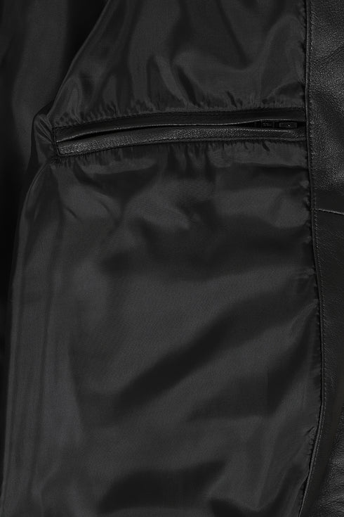 Luxury black nappa leather bomber jacket for men by LLD Original, available in sizes 2XL to 5XL