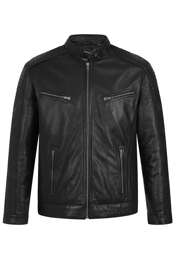 Men's Real Genuine Leather Biker Jacket - RONALD - London Leathers Direct