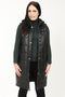 Black leather quilted gilet with detachable hood, available in sizes 8 to 18, by LLD Original.
