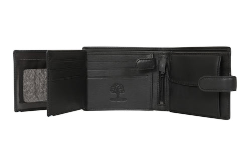 Genuine Nappa leather bifold wallet in black and brown, featuring multiple card slots by LLD Original.