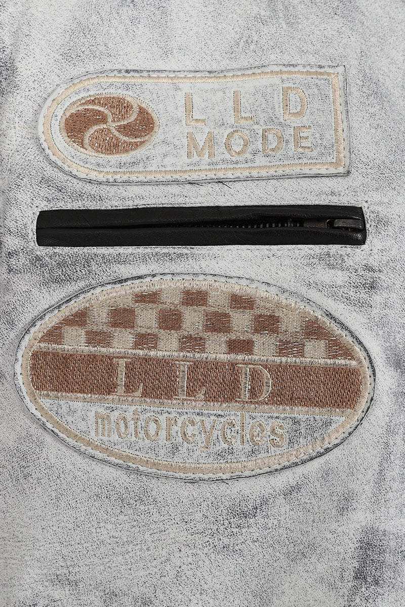 Men's White Real Leather Racing Style Jacket with Stripes – London ...