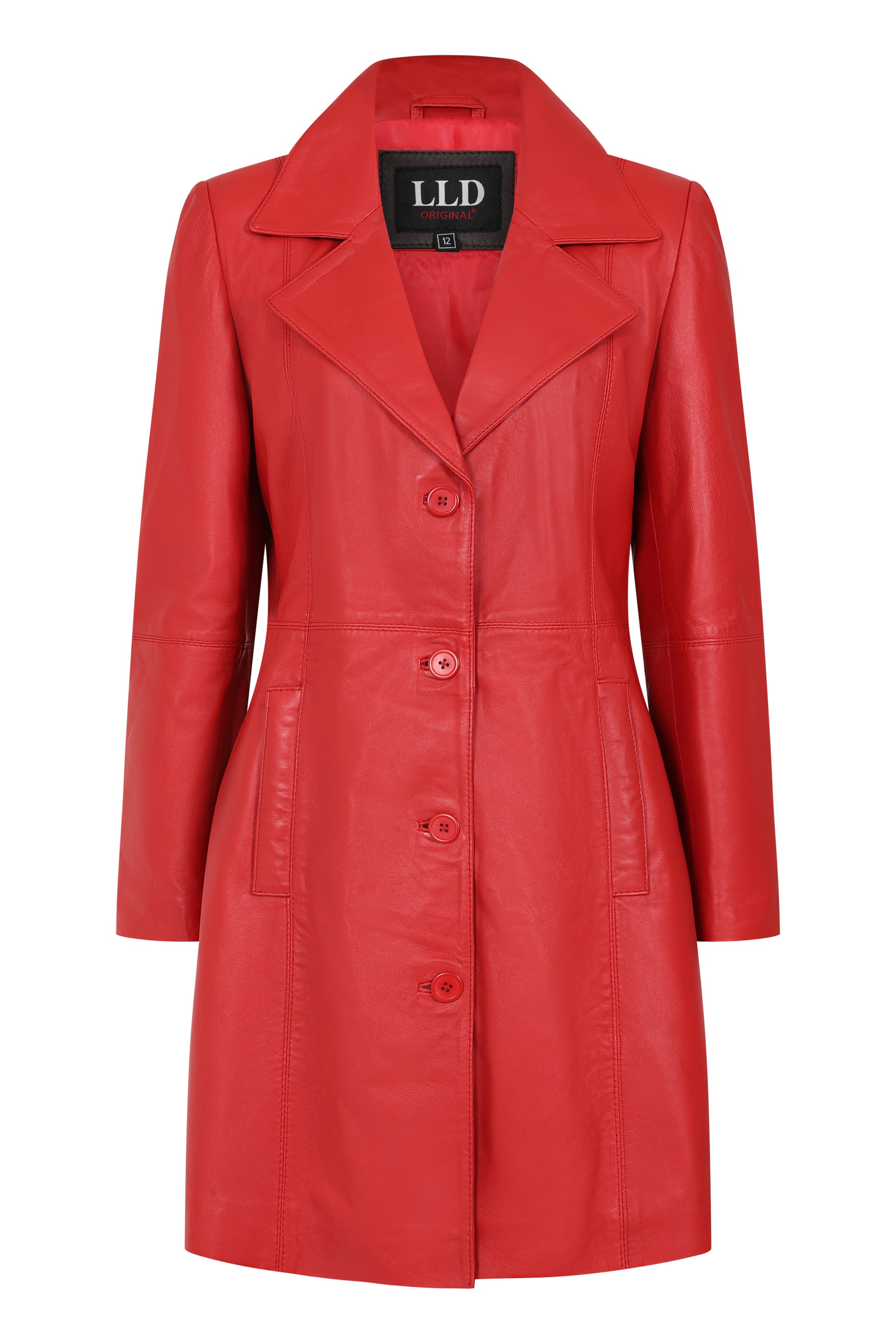 Women's Red Lamb Nappa Leather Knee Length Coat – Donna | London