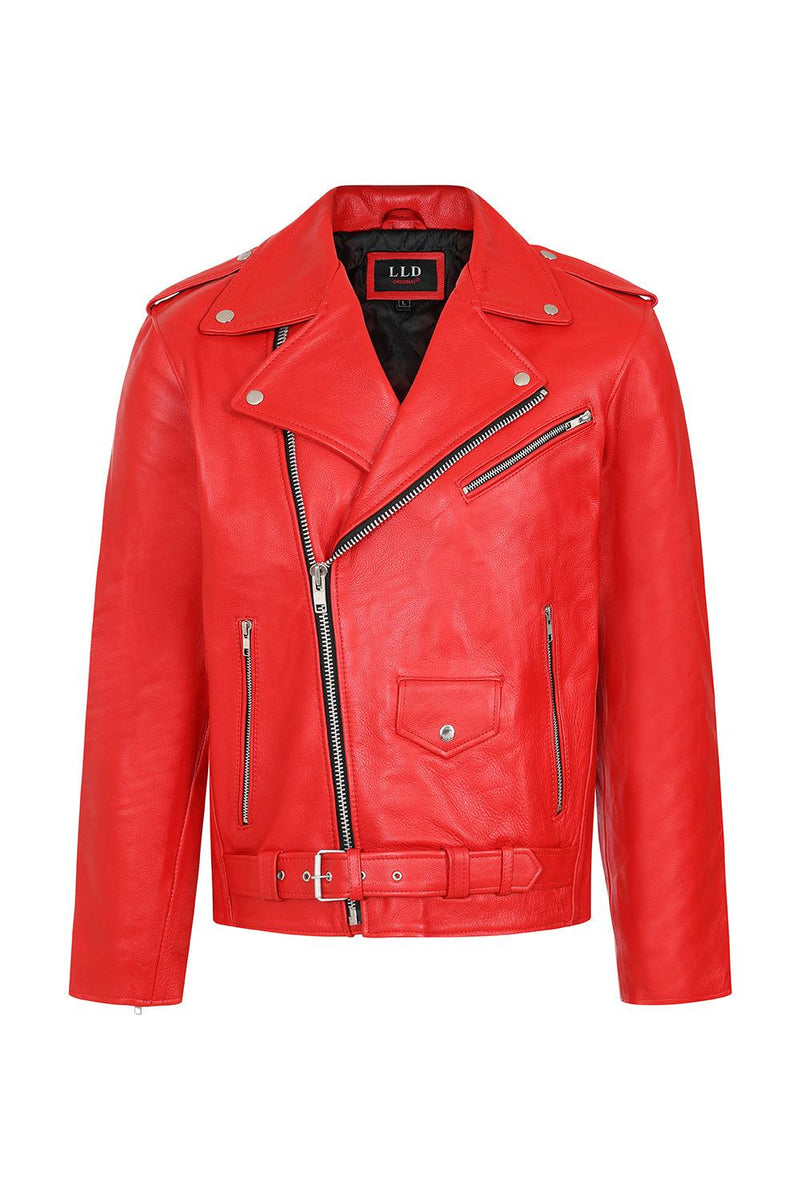 Men's Genuine Red Classic Leather Biker Jacket – London Leathers Direct