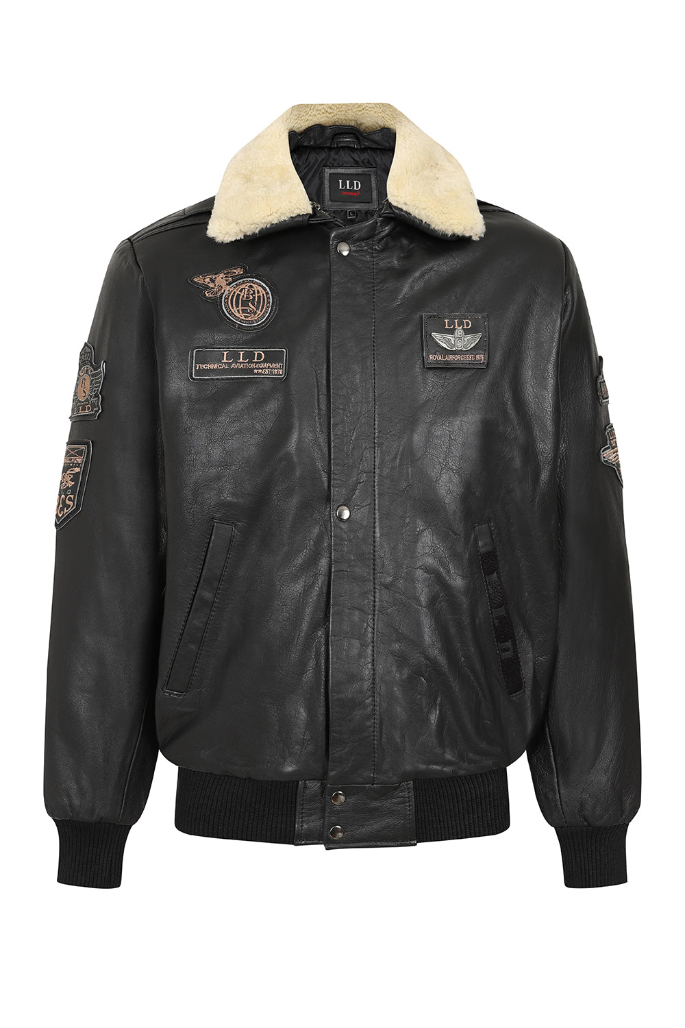 Men's Black Real Leather Pilot Jacket with Detachable Fur Collar