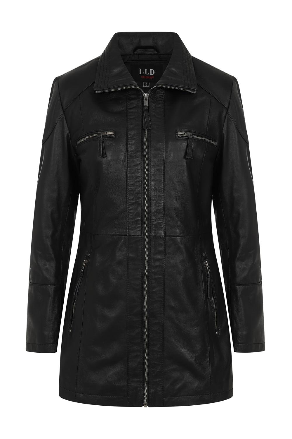 Women's Beautiful Hip Length Black Leather Jacket – London