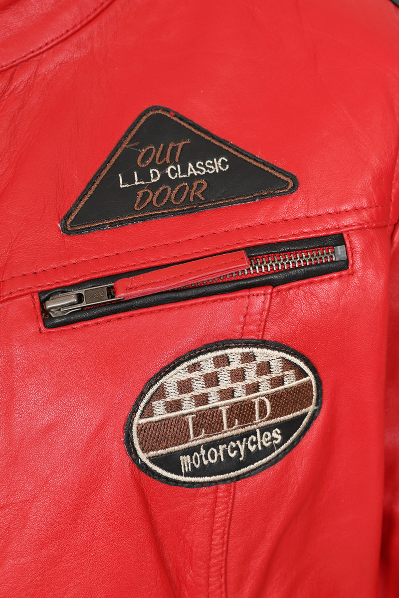 Women's Red Racing Style Leather Jacket with Black Stripes – London ...