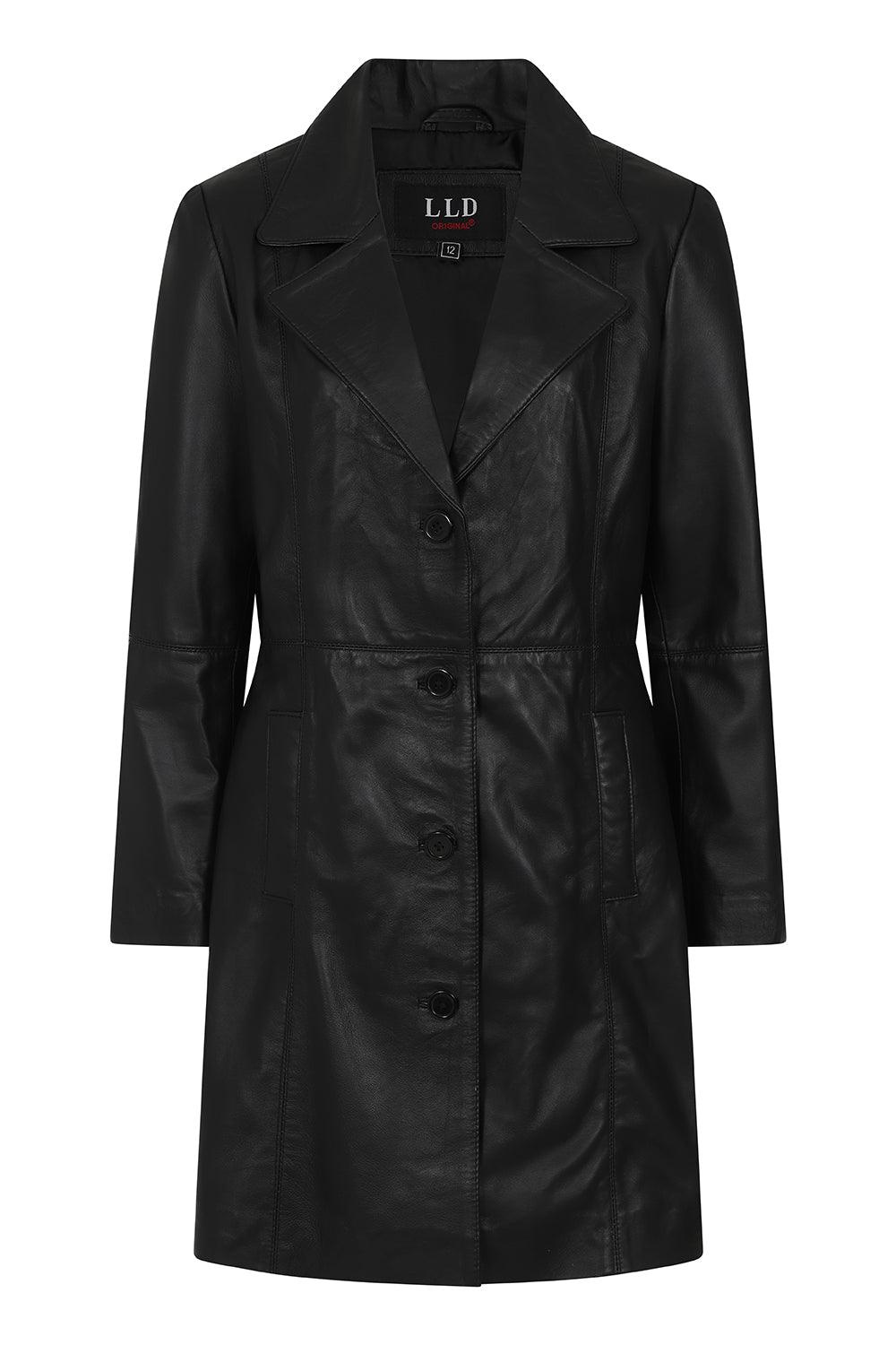 Womens black leather car coat hotsell