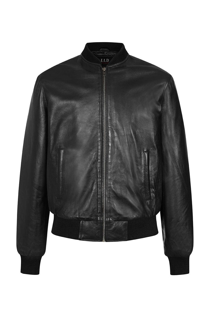 Men Classic Black Genuine Leather Bomber Jacket | BOBBY